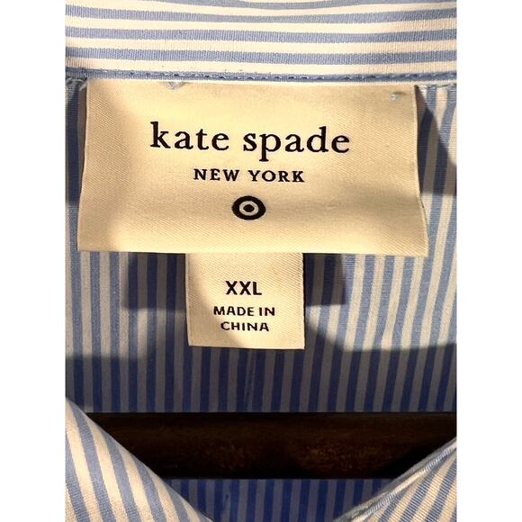 Kate Spade Dress Blue Stripe Ruffle Button Front Midi Fit Flare Coastal XXL - Picture 10 of 10